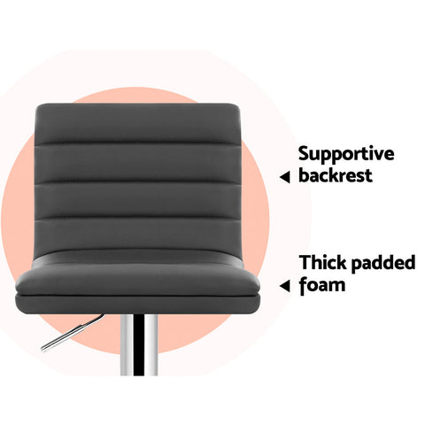 Artiss 2x Bar Stools Padded Leather Gas Lift Grey Chez Guru