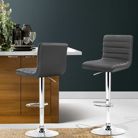 Artiss 2x Bar Stools Padded Leather Gas Lift Grey Chez Guru