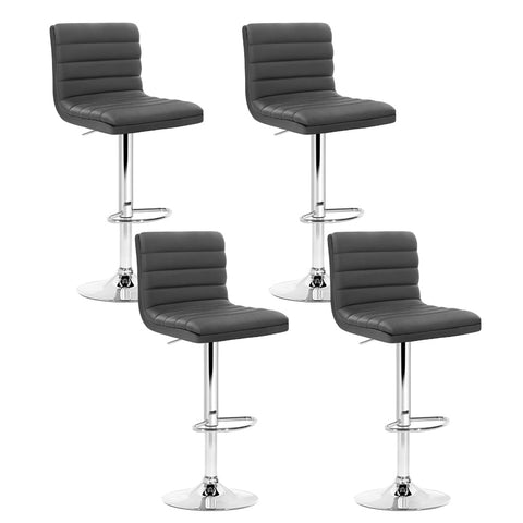 Artiss Set of 4 PU Leather Lined Pattern Bar Stools- Grey and Chrome Chez Guru