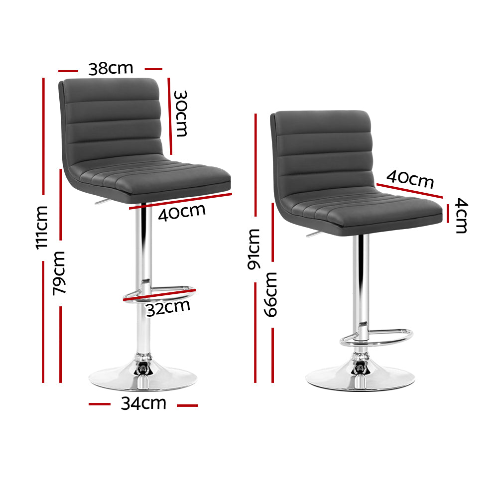 Artiss Set of 4 PU Leather Lined Pattern Bar Stools- Grey and Chrome Chez Guru