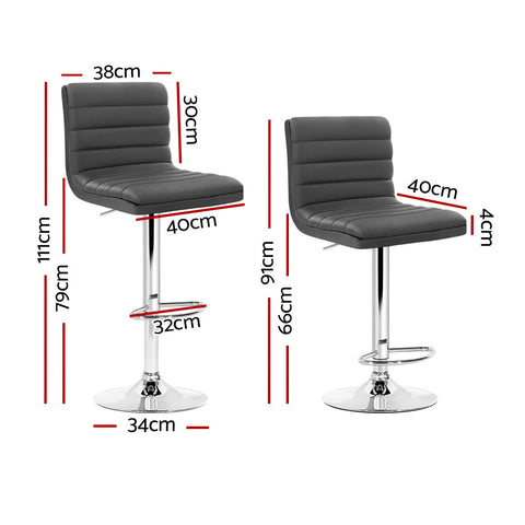 Artiss Set of 4 PU Leather Lined Pattern Bar Stools- Grey and Chrome Chez Guru