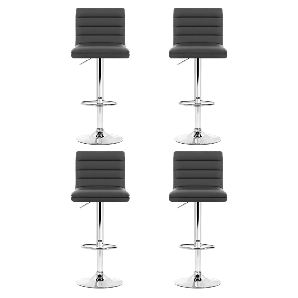 Artiss Set of 4 PU Leather Lined Pattern Bar Stools- Grey and Chrome Chez Guru