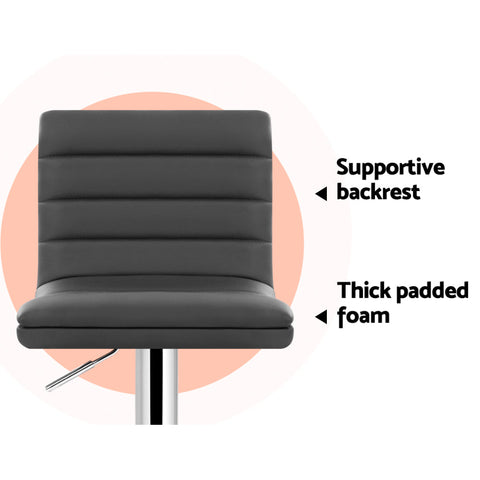 Artiss Set of 4 PU Leather Lined Pattern Bar Stools- Grey and Chrome Chez Guru