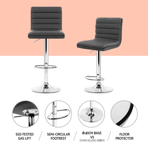 Artiss Set of 4 PU Leather Lined Pattern Bar Stools- Grey and Chrome Chez Guru