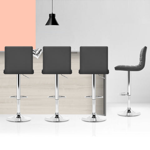 Artiss Set of 4 PU Leather Lined Pattern Bar Stools- Grey and Chrome Chez Guru