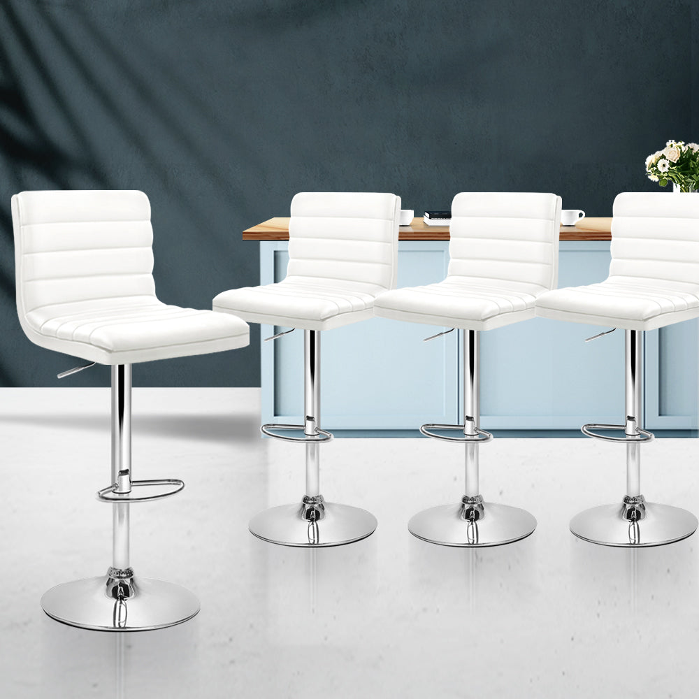 Artiss 4x Bar Stools Padded Leather Gas Lift White Chez Guru