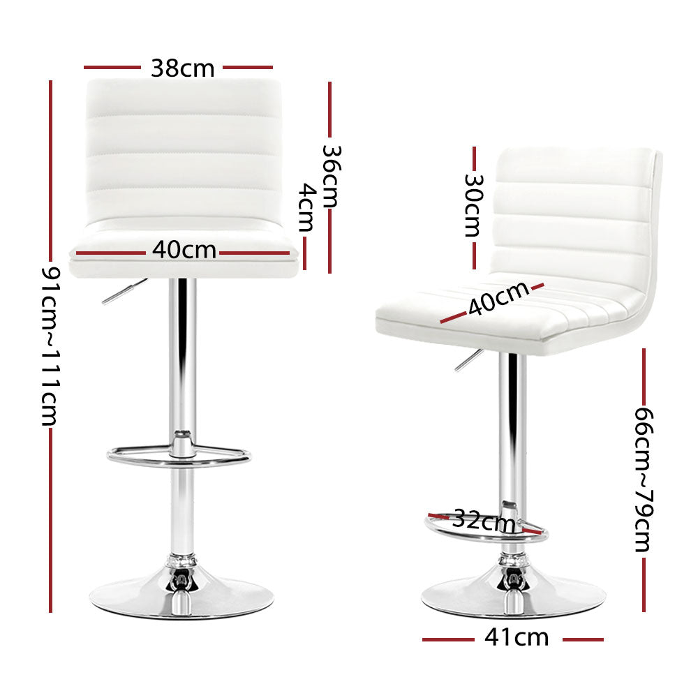 Artiss 4x Bar Stools Padded Leather Gas Lift White Chez Guru