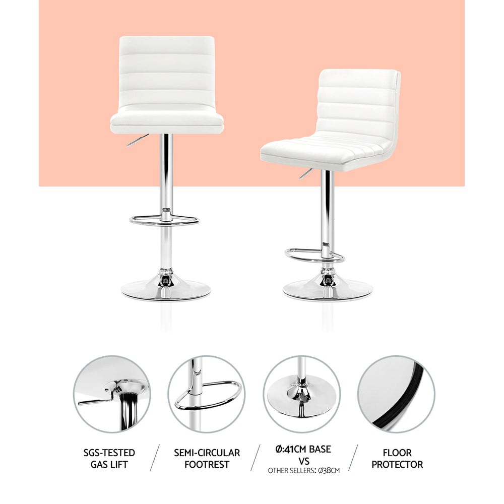Artiss 4x Bar Stools Padded Leather Gas Lift White Chez Guru