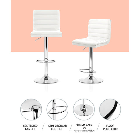 Artiss 4x Bar Stools Padded Leather Gas Lift White Chez Guru
