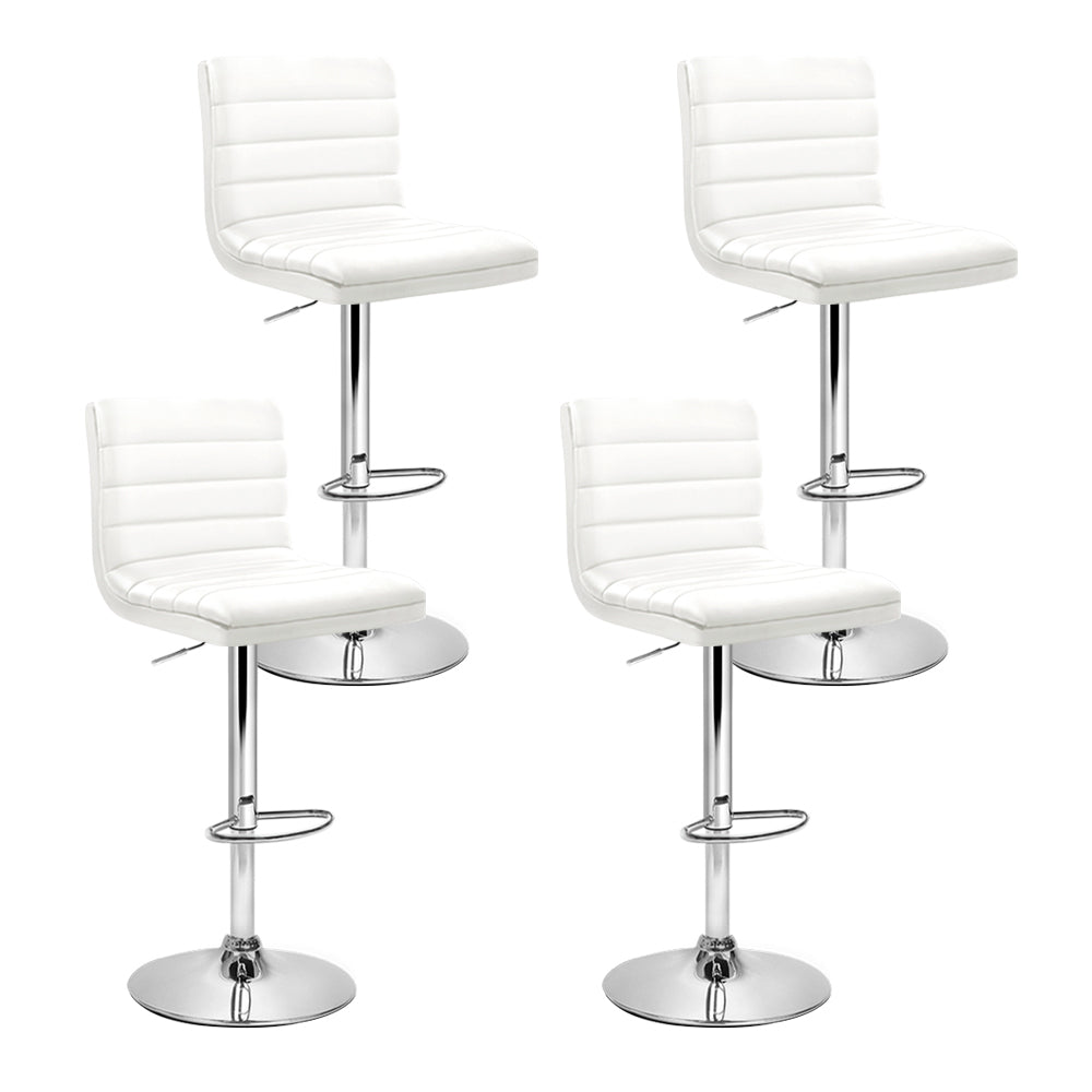 Artiss 4x Bar Stools Padded Leather Gas Lift White Chez Guru