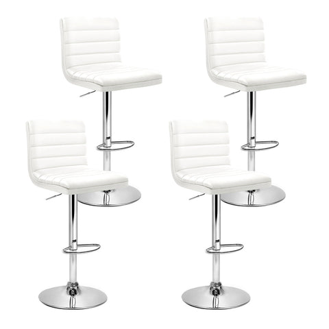 Artiss 4x Bar Stools Padded Leather Gas Lift White Chez Guru