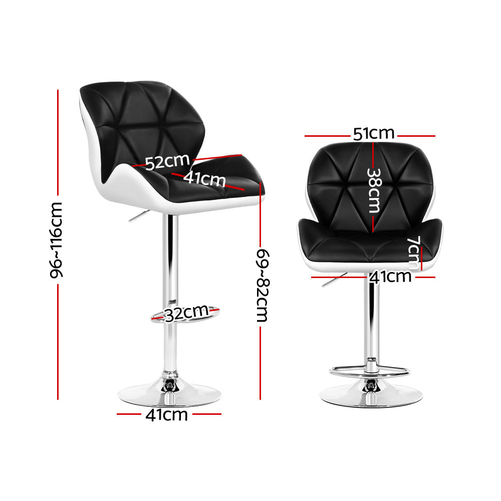 Artiss 2x Bar Stools Gas Lift Padded Leather Black & White Chez Guru