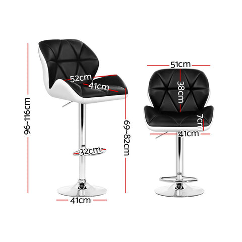 Artiss 2x Bar Stools Gas Lift Padded Leather Black & White Chez Guru