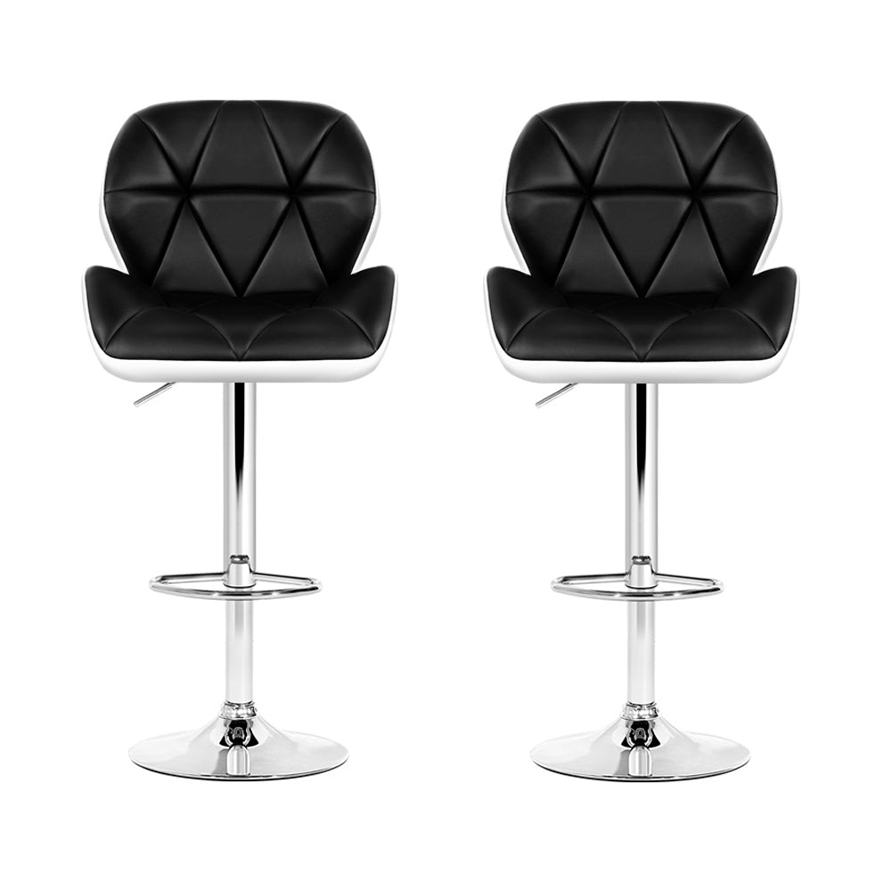 Artiss 2x Bar Stools Gas Lift Padded Leather Black & White Chez Guru