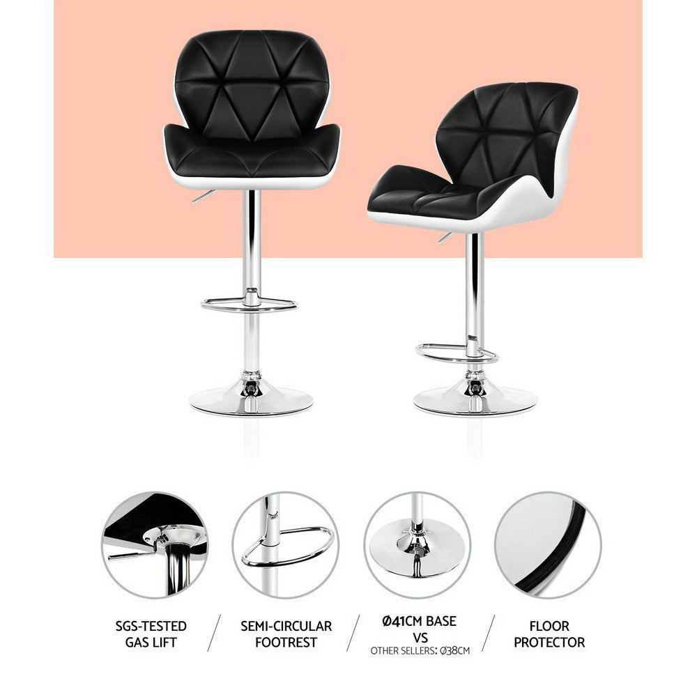 Artiss 2x Bar Stools Gas Lift Padded Leather Black & White Chez Guru