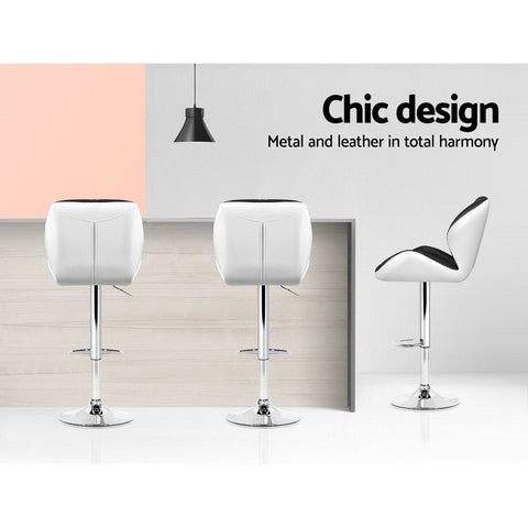 Artiss 2x Bar Stools Gas Lift Padded Leather Black & White Chez Guru