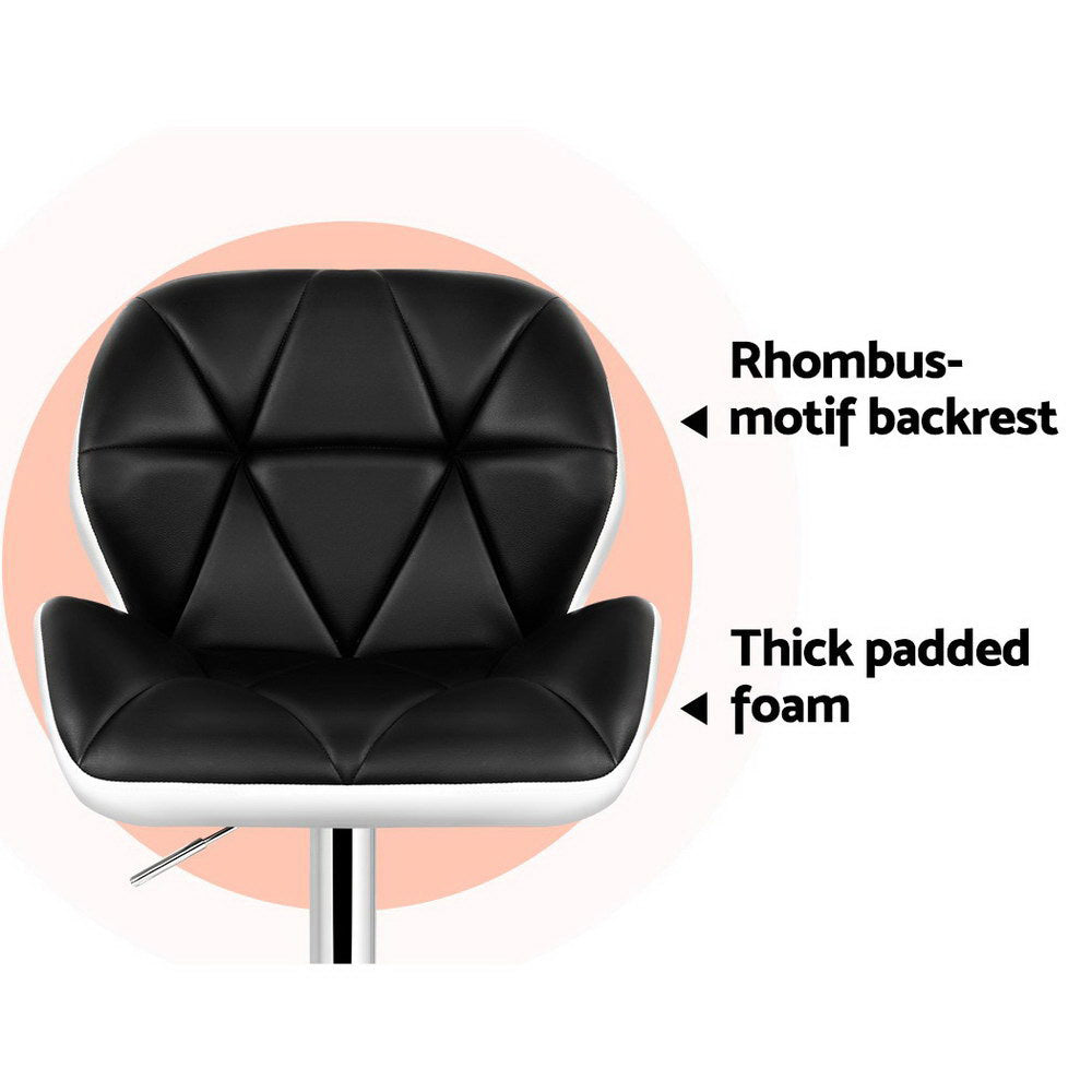 Artiss 2x Bar Stools Gas Lift Padded Leather Black & White Chez Guru