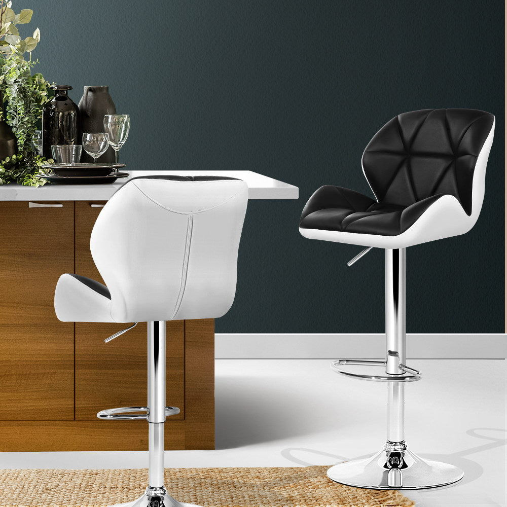Artiss 2x Bar Stools Gas Lift Padded Leather Black & White Chez Guru