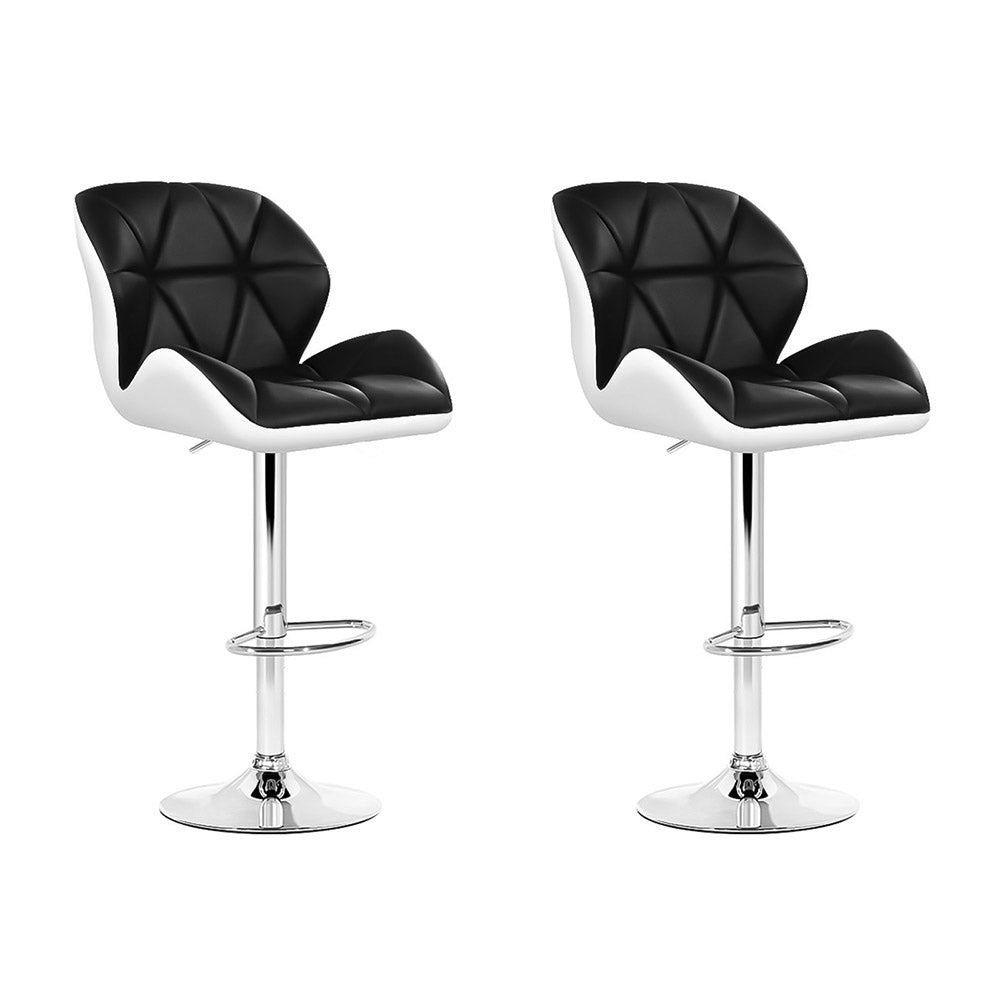 Artiss 2x Bar Stools Gas Lift Padded Leather Black & White Chez Guru