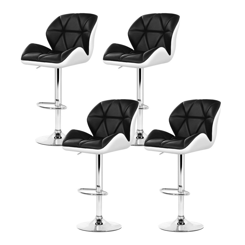 Artiss 4x Bar Stools Gas Lift Padded Leather Black & White Chez Guru