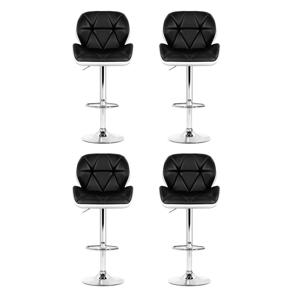 Artiss 4x Bar Stools Gas Lift Padded Leather Black & White Chez Guru