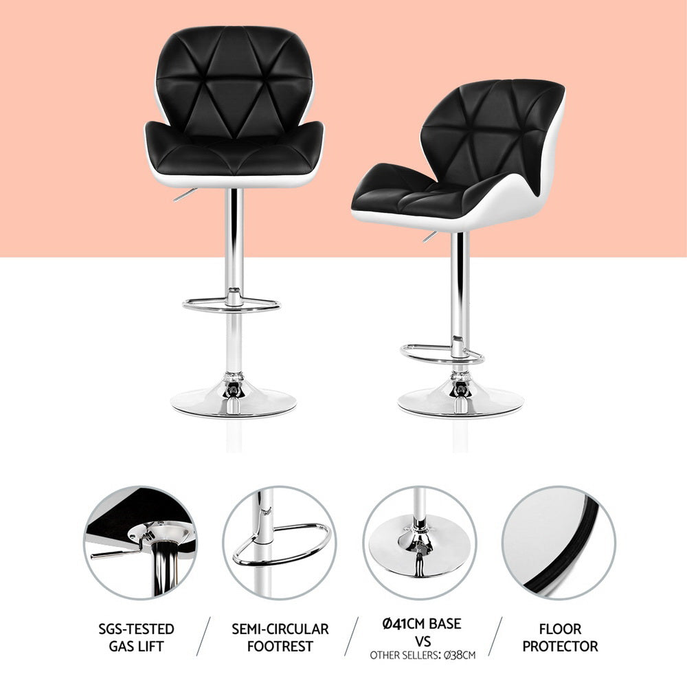 Artiss 4x Bar Stools Gas Lift Padded Leather Black & White Chez Guru