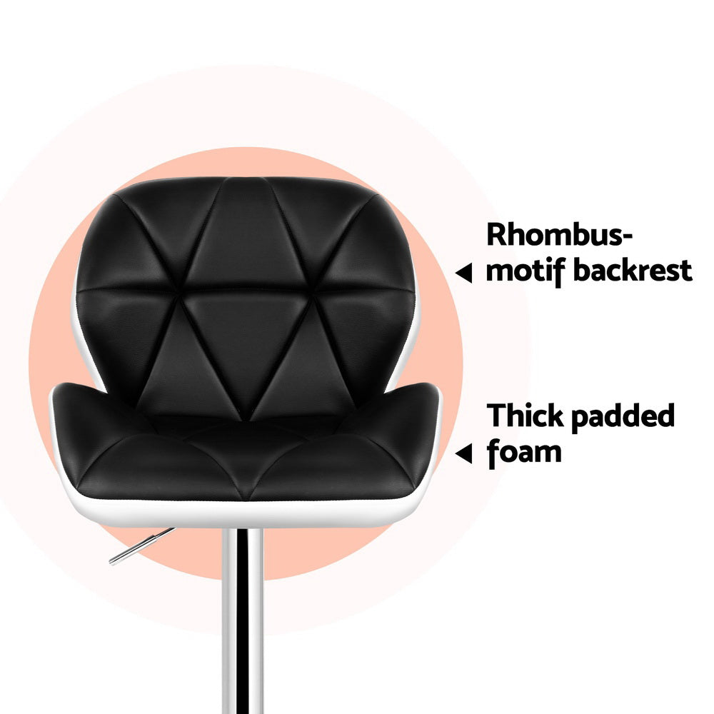 Artiss 4x Bar Stools Gas Lift Padded Leather Black & White Chez Guru