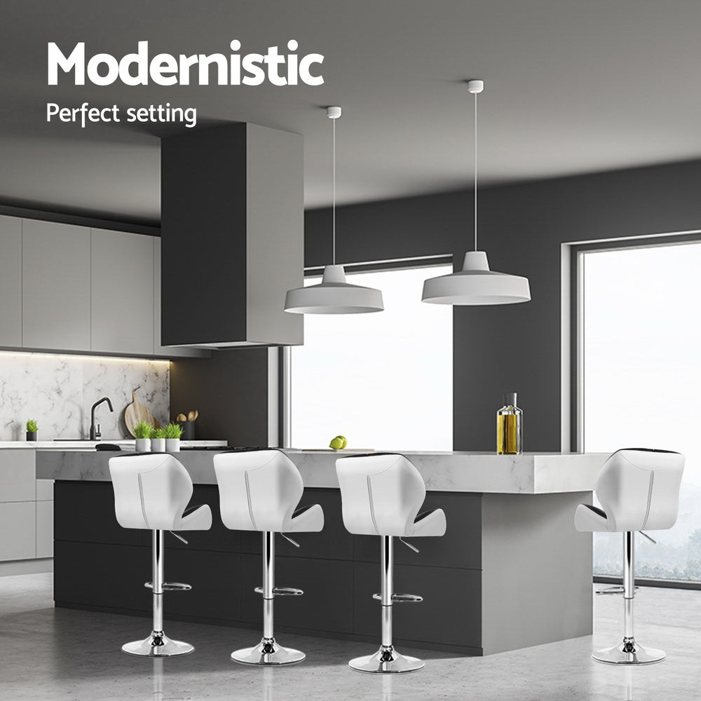 Artiss 4x Bar Stools Gas Lift Padded Leather Black & White Chez Guru