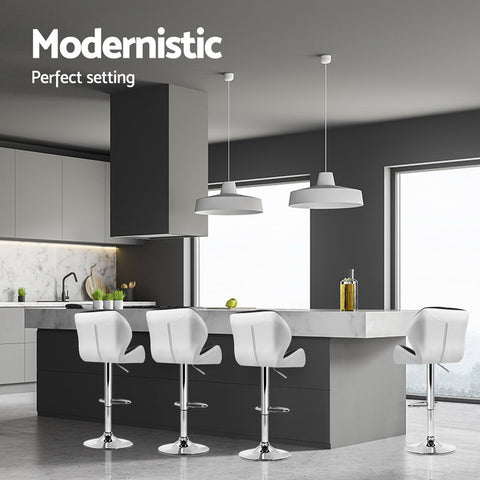 Artiss 4x Bar Stools Gas Lift Padded Leather Black & White Chez Guru
