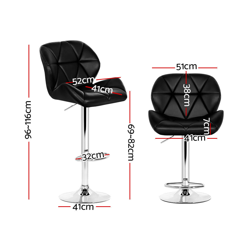 Artiss 2x Bar Stools Gas Lift Padded Leather Black Chez Guru