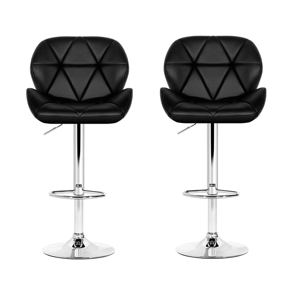 Artiss 2x Bar Stools Gas Lift Padded Leather Black Chez Guru