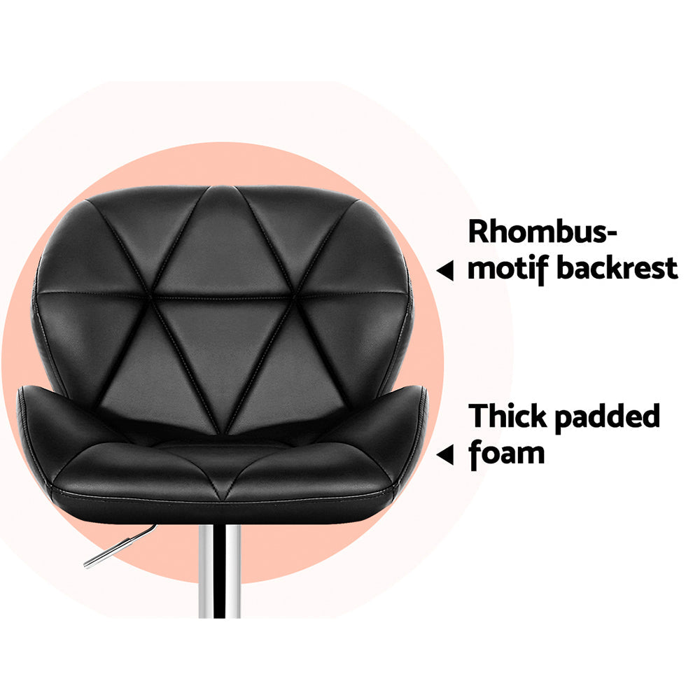 Artiss 2x Bar Stools Gas Lift Padded Leather Black Chez Guru