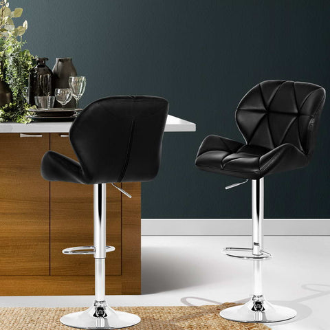 Artiss 2x Bar Stools Gas Lift Padded Leather Black Chez Guru