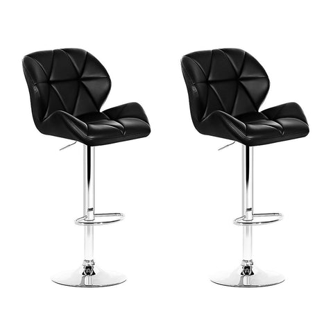 Artiss 2x Bar Stools Gas Lift Padded Leather Black Chez Guru