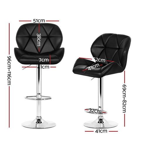 Artiss 4x Bar Stools Gas Lift Padded Leather Black Chez Guru