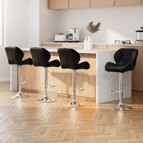 Artiss 4x Bar Stools Gas Lift Padded Leather Black Chez Guru