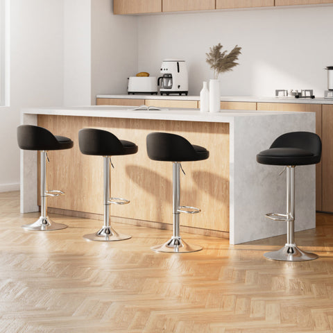 Artiss 4x Bar Stools PU Leather Gas Lift Black Chez Guru
