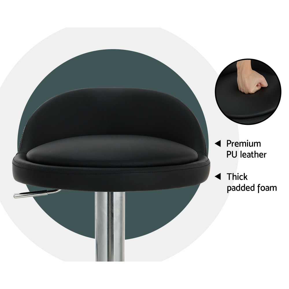 Artiss 4x Bar Stools PU Leather Gas Lift Black Chez Guru