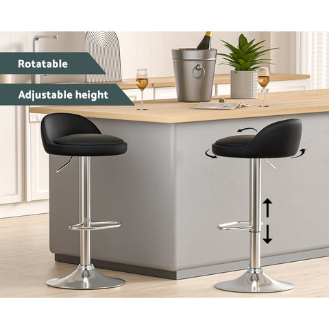 Artiss 4x Bar Stools PU Leather Gas Lift Black Chez Guru