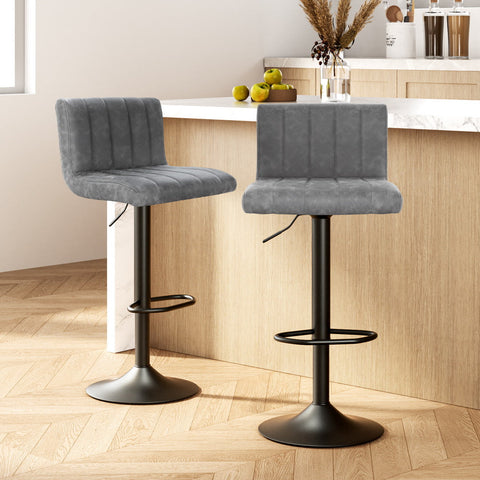 Artiss 2x Bar Stools Vintage Leather Gas Lift Grey Chez Guru