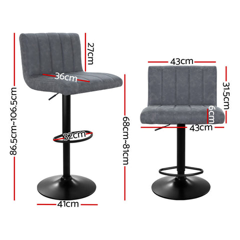 Artiss 2x Bar Stools Vintage Leather Gas Lift Grey Chez Guru
