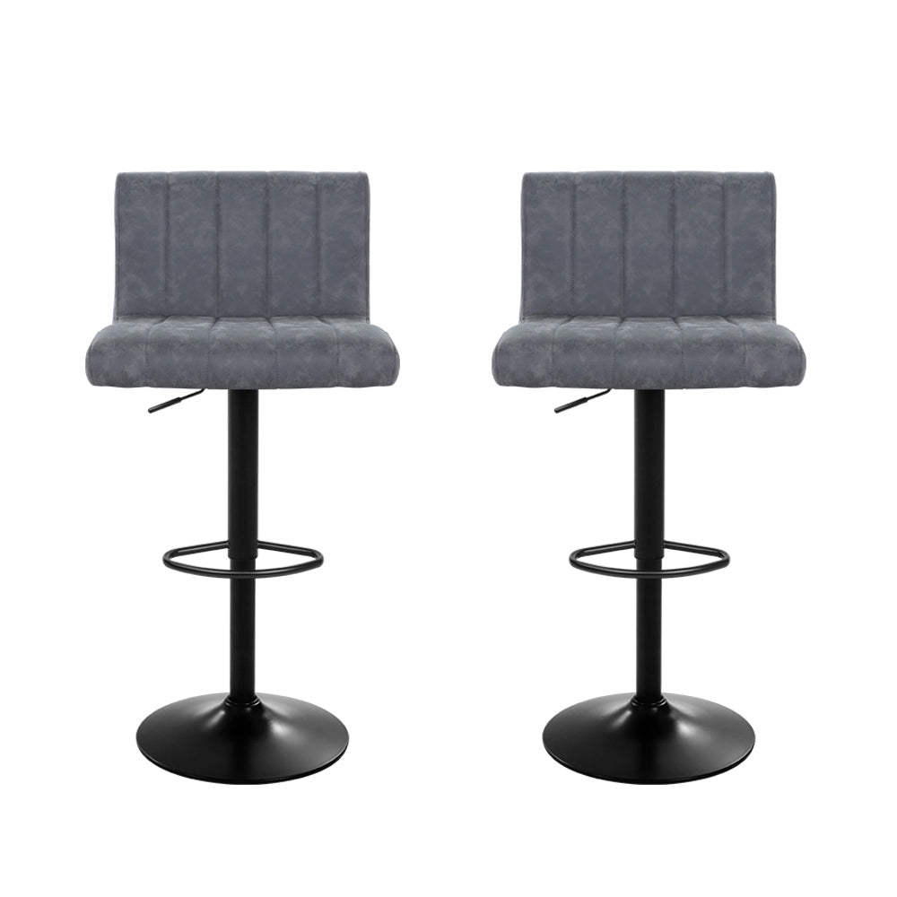 Artiss 2x Bar Stools Vintage Leather Gas Lift Grey Chez Guru