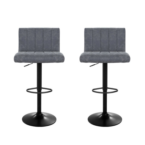 Artiss 2x Bar Stools Vintage Leather Gas Lift Grey Chez Guru