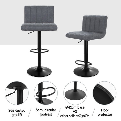 Artiss 2x Bar Stools Vintage Leather Gas Lift Grey Chez Guru