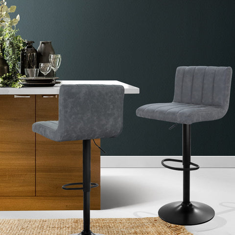 Artiss 2x Bar Stools Vintage Leather Gas Lift Grey Chez Guru