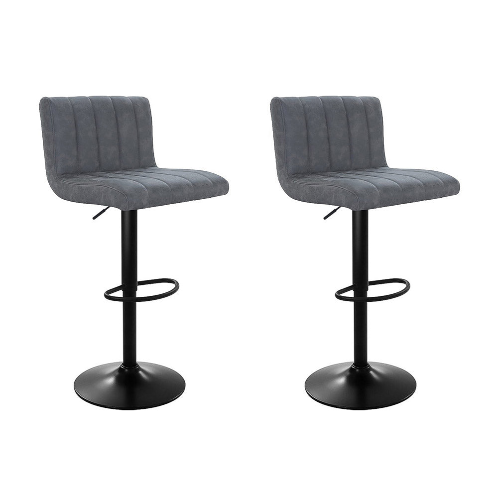 Artiss 2x Bar Stools Vintage Leather Gas Lift Grey Chez Guru
