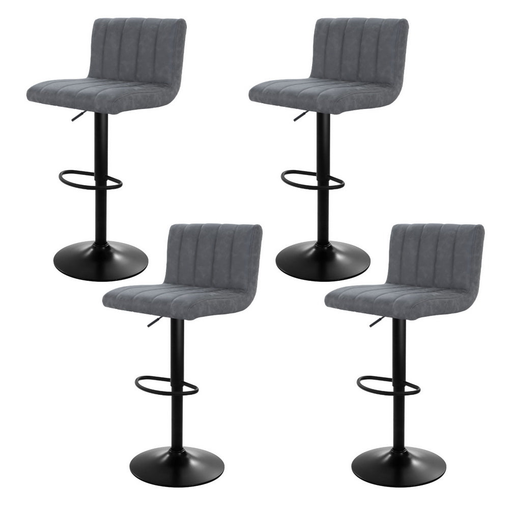 Artiss 4x Bar Stools Vintage Leather Gas Lift Grey Chez Guru