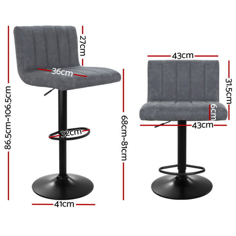 Artiss 4x Bar Stools Vintage Leather Gas Lift Grey Chez Guru