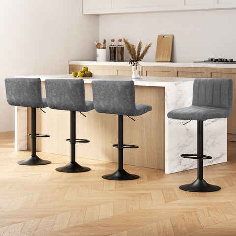 Artiss 4x Bar Stools Vintage Leather Gas Lift Grey Chez Guru