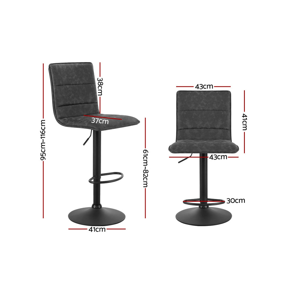 Artiss 2x Bar Stools Gas Lift Vintage Leather Grey Chez Guru